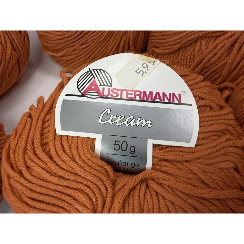 Austermann Yarn Lot Of 8 Balls Orange‎ Cotton Dralon Mix Made Germany